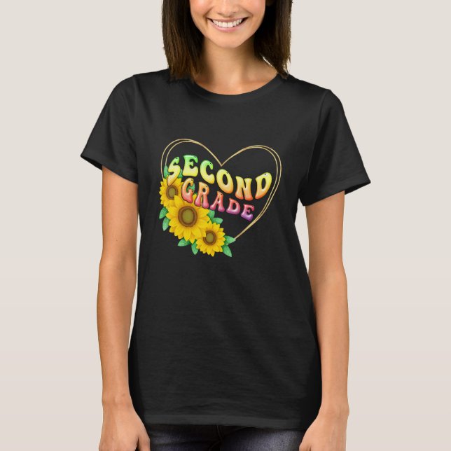 2nd second Grade Floral Heart Back To School Teach T-Shirt (Vorderseite)
