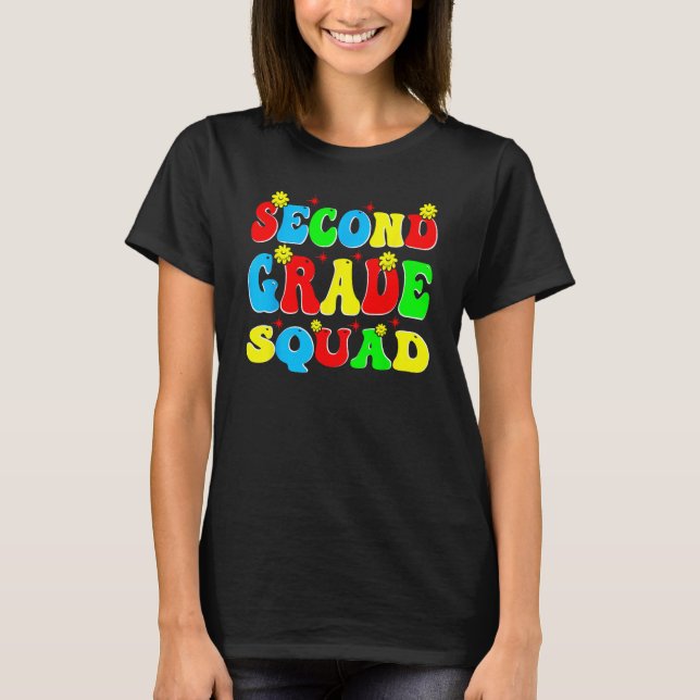2nd Second Grade Squad Retro Groovy Teacher Back T T-Shirt (Vorderseite)