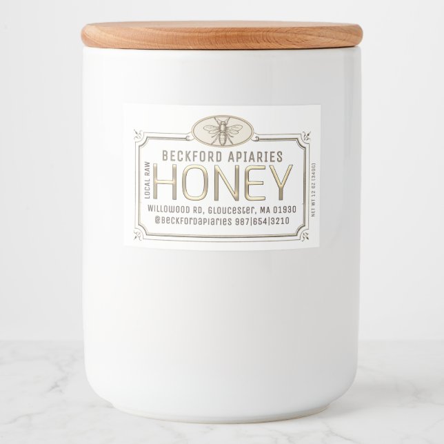 2x3" Metallic Gold 3D Gerahmt Honey Label mit Bien Lebensmitteletikett (Vorderseite)