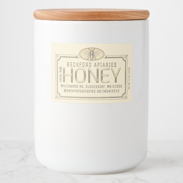 2x3" Metallic Gold 3D Gerahmt Honey Label mit Bien Lebensmitteletikett (Vorderseite)