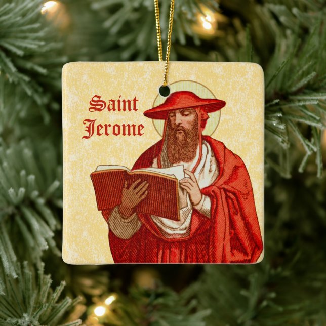 2x St. Jerome als Kardinal mit Buch (P 004) Keramikornament (Baum)