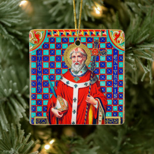 2x St. Thomas Becket in roter Kasel (K 34) Keramikornament
