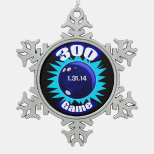 300 Club, Perfect Bowling Game, Schneeflocken Zinn-Ornament