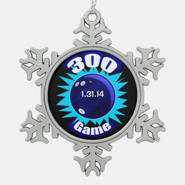 300 Club, Perfect Bowling Game, Schneeflocken Zinn-Ornament (Vorderseite)