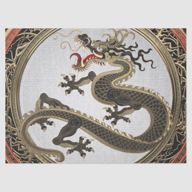 [300] Östlicher Drache in Schwarz und Gold Seidenpapier (Vorderseite)