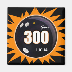 300 Perfect Game Bowling, Orange & Black Magnet