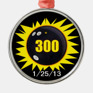 300 Perfect Game im Bowling, mit Datum, Silbernes Ornament