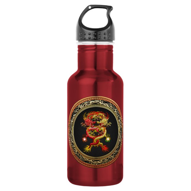 [300] Rote und Gelbe Drachen Edelstahlflasche (Vorderseite)