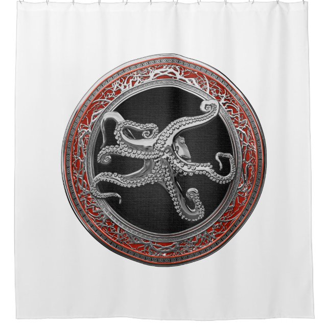 [300] Sacred Silver Octopus in Defensive Posture Duschvorhang (Vorderseite)