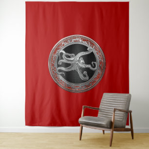 [300] Sacred Silver Octopus in Defensive Posture Wandteppich