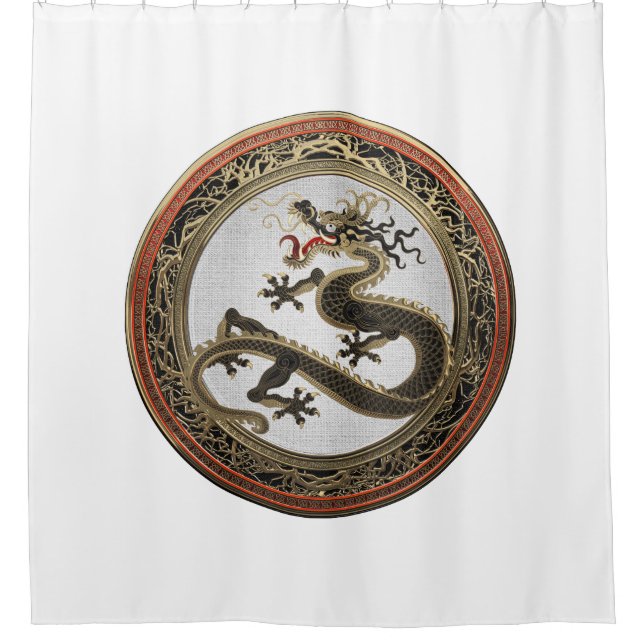 [300] Schwarzer und Gold Heiliger Ostdrache Duschvorhang (Vorderseite)