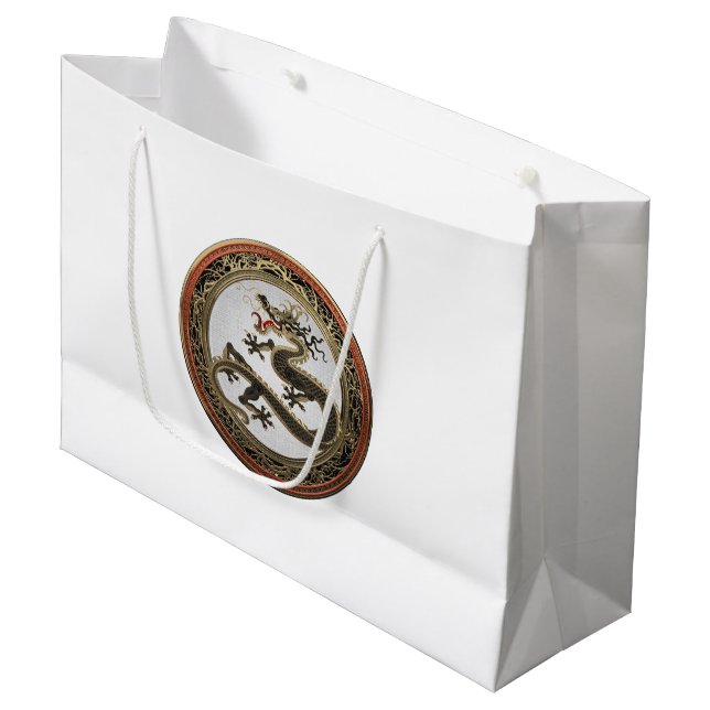 [300] Schwarzer und Gold Heiliger Ostdrache Große Geschenktüte (Vorderseite Schrägansicht)