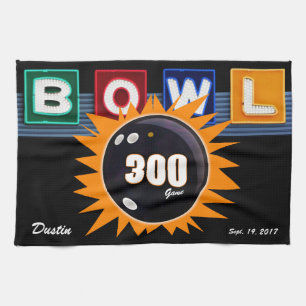 300 Spiel Orange & Schwarz mit Neon-BOWL-Schild Küchentuch