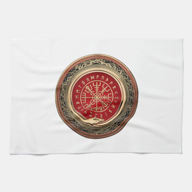 [300] Vegvisir - Viking Gold Magic Runic Compass Geschirrtuch (Horizontal)
