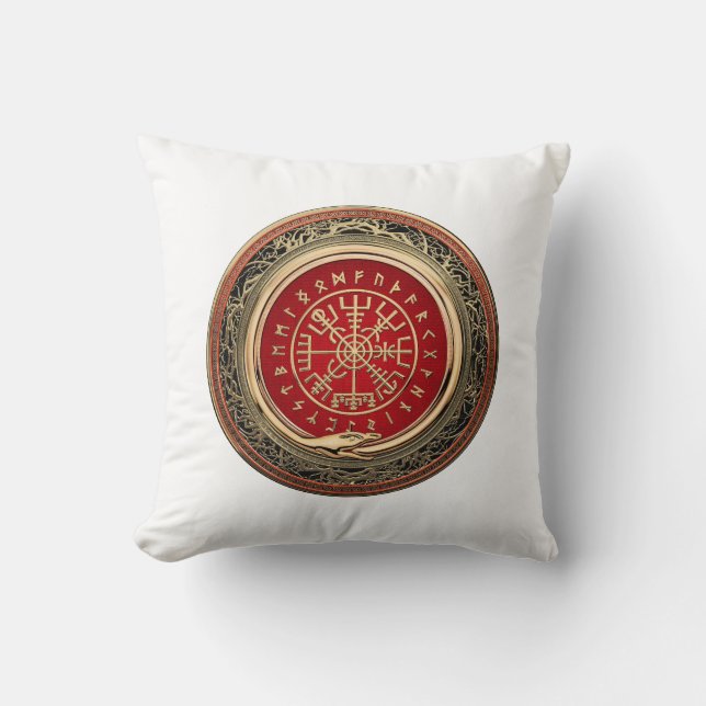 [300] Vegvisir - Viking Gold Magic Runic Compass Kissen (Vorderseite)