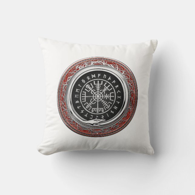[300] Vegvisir - Viking Silver Magic Runic Compass Kissen (Vorderseite)