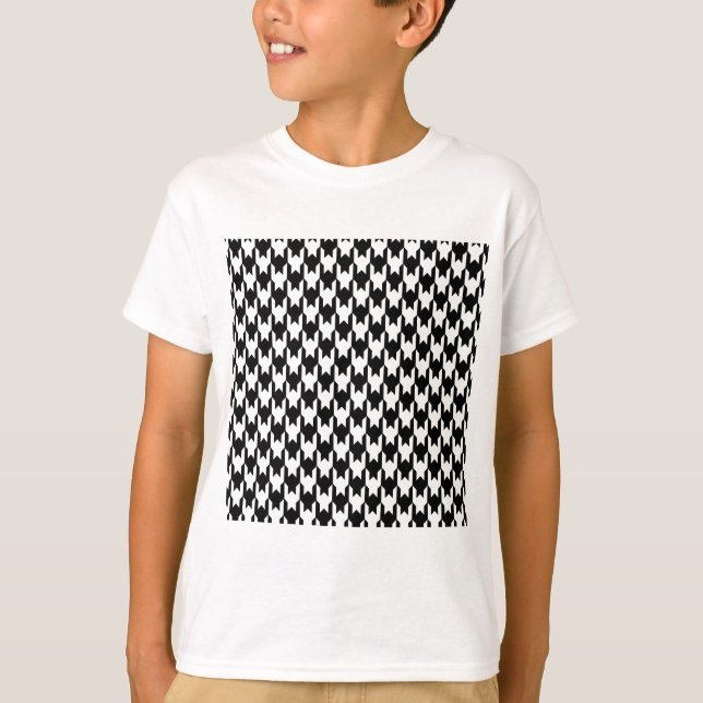 302 SCHWARZ-WEISSE HAHNENTRITTMUSTER-PATTERN-BACKG T-Shirt (Vorderseite)