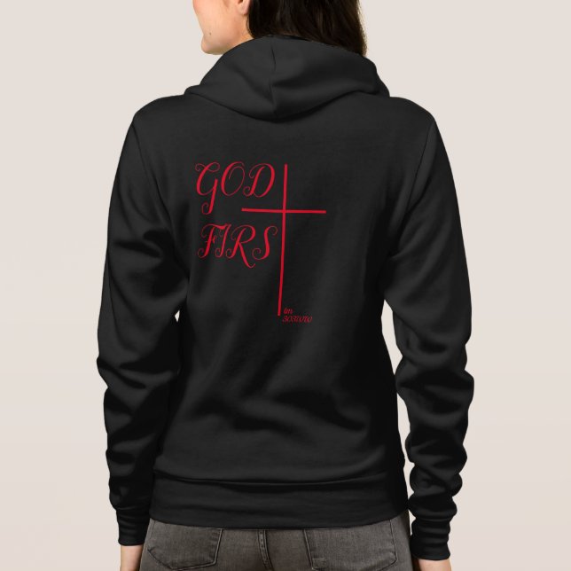 303WW "GOD FIRST" CROSS Black ZIP-UP zitiert Hoodie (Rückseite)