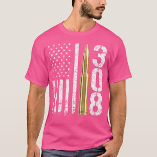 308 Gun Ammo Bullet 308 Caliber Rifle USA Flag T-Shirt