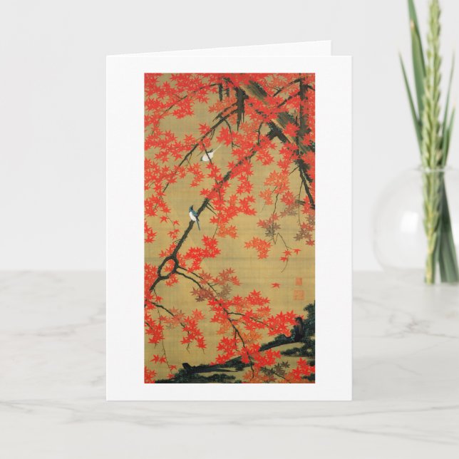 30. 紅葉小禽図, 若冲 Ahorn u. kleine Vögel, Jakuchū Karte (Vorderseite)