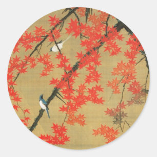 30. 紅 葉 小 図, 若 冲 Maple & Small Birds, Jakuchū Runder Aufkleber