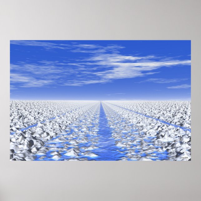 30-01 Cyan Ice Path: Meditative Schneefelder Poster (Vorne)