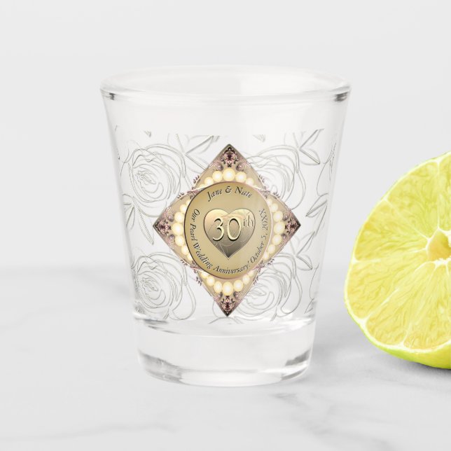 30./12. Pearl & Green Wedding Jubiläum Schnapsglas (Vorderseite)