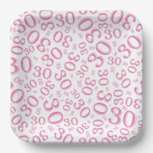 30. Age Random Number Pattern Rosa/Weiß Pappteller
