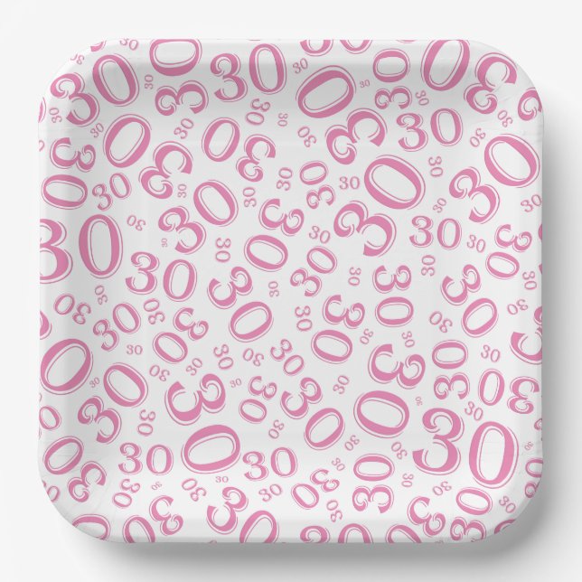 30. Age Random Number Pattern Rosa/Weiß Pappteller (Vorderseite)