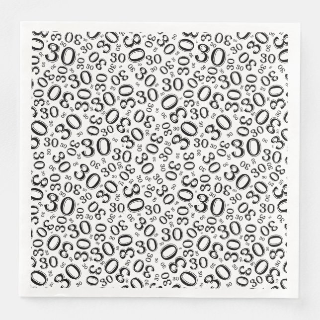 30. Age Random Number Pattern Schwarz/Weiß Serviette (Vorderseite)