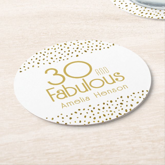 30 and Fabulous Gold Glitter 30th Birthday  Runder Pappuntersetzer (Angewinkelt)