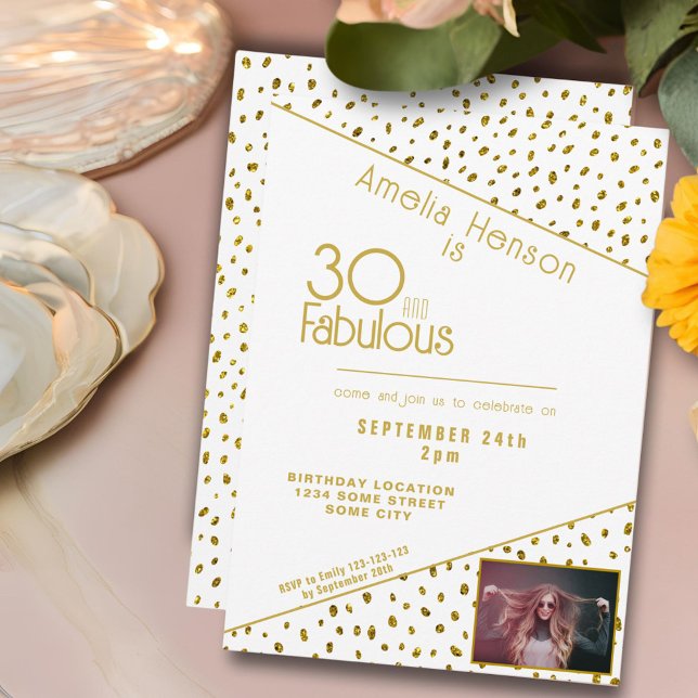 30 and Fabulous Gold Glitter Photo 30th Birthday Einladung (Von Creator hochgeladen)