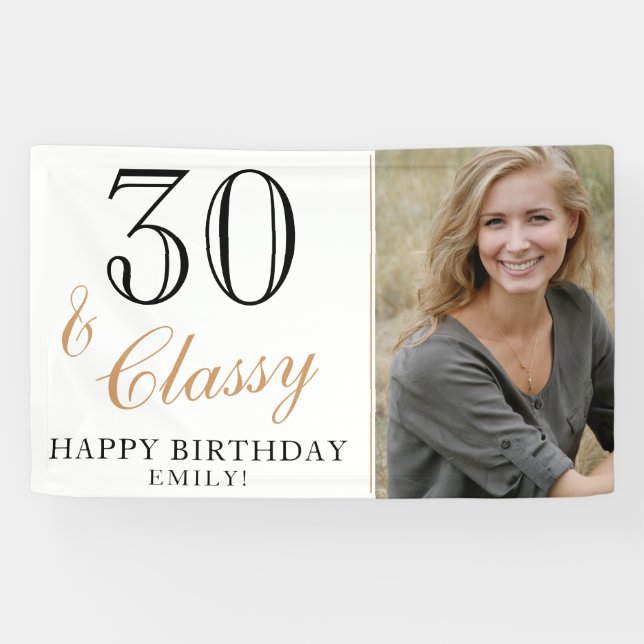 30 and Ordy Elegant White 30th Birthday Foto Banner (Horizontal)