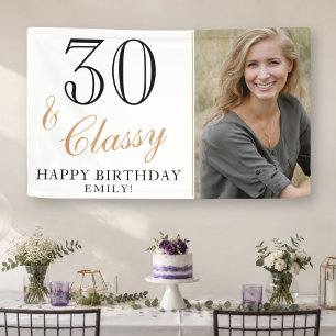 30 and Ordy Elegant White 30th Birthday Foto Banner