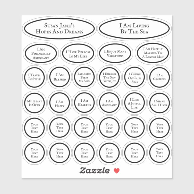 30 Bekräftigungen für Liebe und Überfluss Weiß Aufkleber (Blatt)