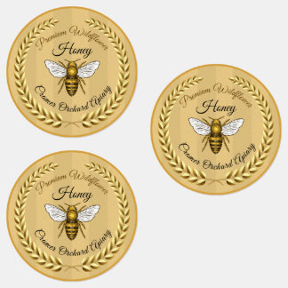 30 Bienen und Garland Amber gestreifte Honig Jar F Etiketten