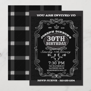 30. BIRTHDAY INVITATION, Black & Gray Whisky Labra Einladung