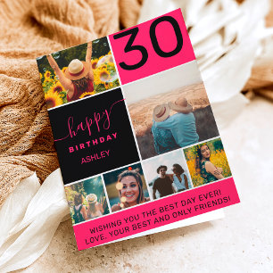30 birthday neon pink 6 photo collage grid karte