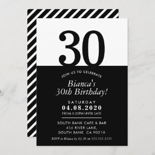 30. BIRTHDAY PARTY INVITE moderne minimale Schwarz Einladung