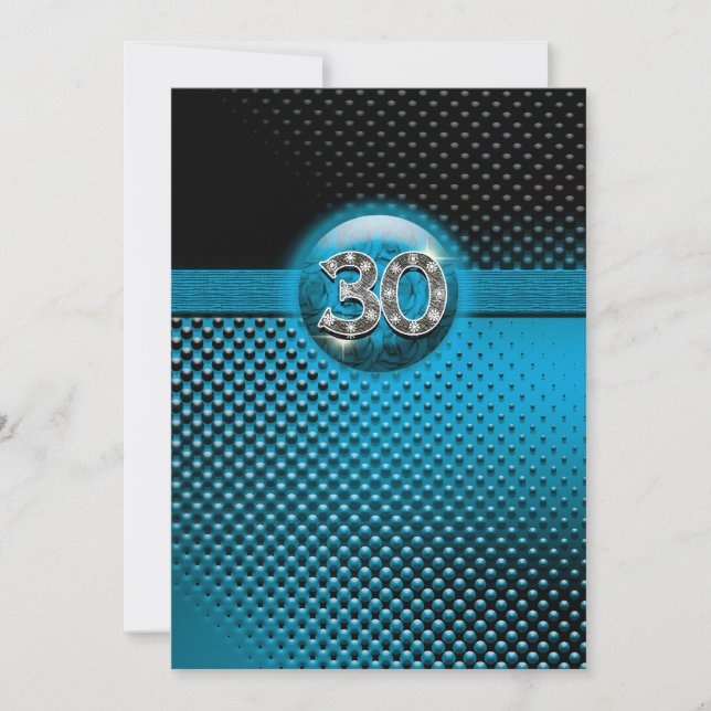 30. blaue schwarze, elegante Punkte Einladung (Vorderseite)