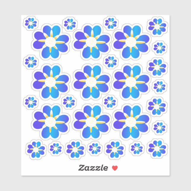 30 Blue Blume Stickers Aufkleber (Blatt)
