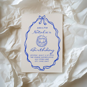 30. Blue Bow Hand Drawn Coquette Geburtstagsparty Einladung