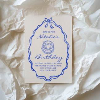 30. Blue Bow Hand Drawn Coquette Geburtstagsparty Einladung