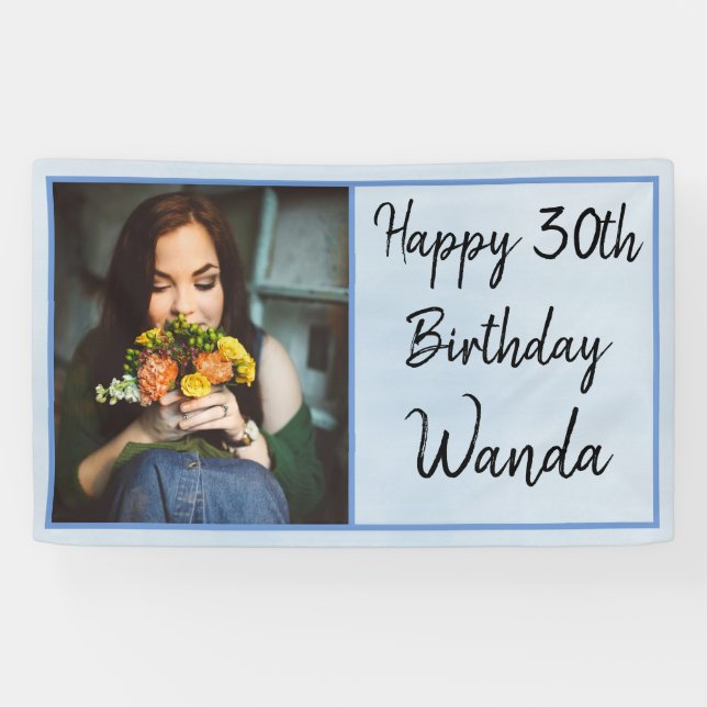 30. Blue Foto Happy Birthday Banner (Horizontal)