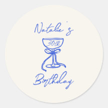 30. Blue Hand Drawn Bow Champagne Glass Geburtstag
