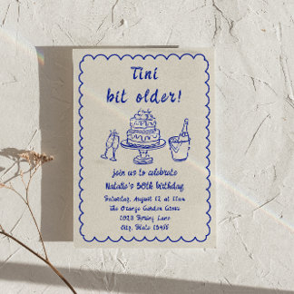 30. Blue Hand Drawn Champagner Cake Geburtstagspar Einladung