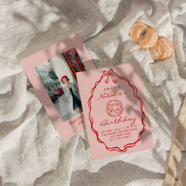 30. Bow Hand Drawn Coquette Foto Geburtstag Kuchen Einladung