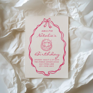 30. Bow Hand Drawn Pink Coquette Girly Geburtstag Einladung