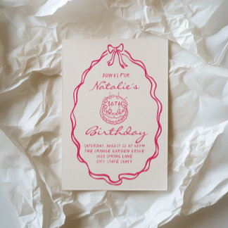 30. Bow Hand Drawn Pink Coquette Girly Geburtstag Einladung