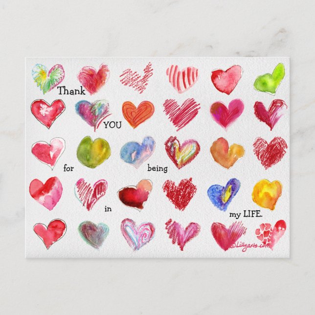 30 Danke Valentine Hearts Postcard Postkarte (Vorderseite)